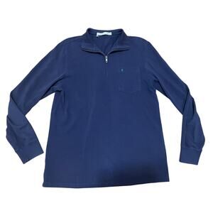Criquet Mens Navy‎ Blue 100% Organic Cotton Quarter Zip Pullover Sweater Medium